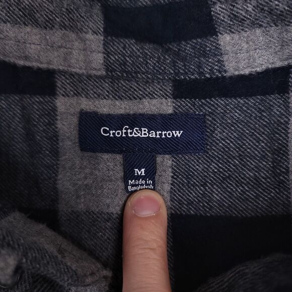 Croft & Barrow Buffalo Check Flannel Casual Button Up Shirt Mens Size M Blue - Picture 3 of 10